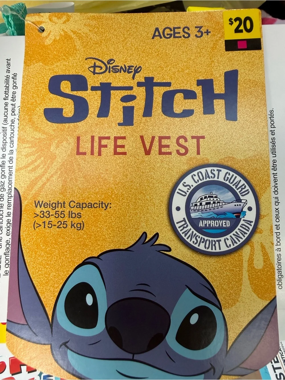 Disney Stitch Yellow Life Vest BNWT